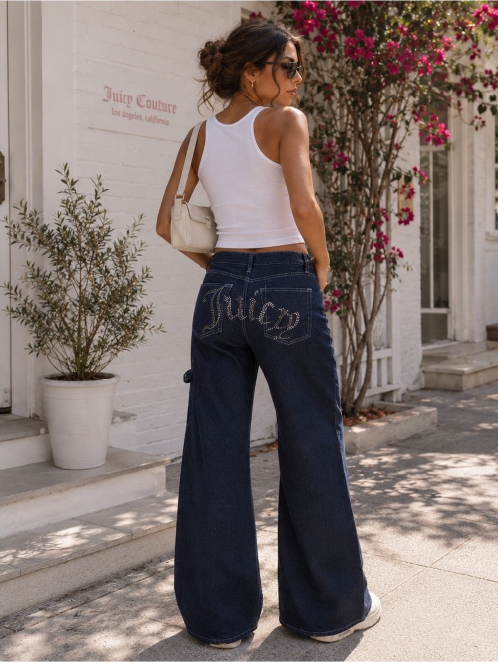 Juicy Couture Dark Blue Wide Leg Jeans with Embroidered Back Logo